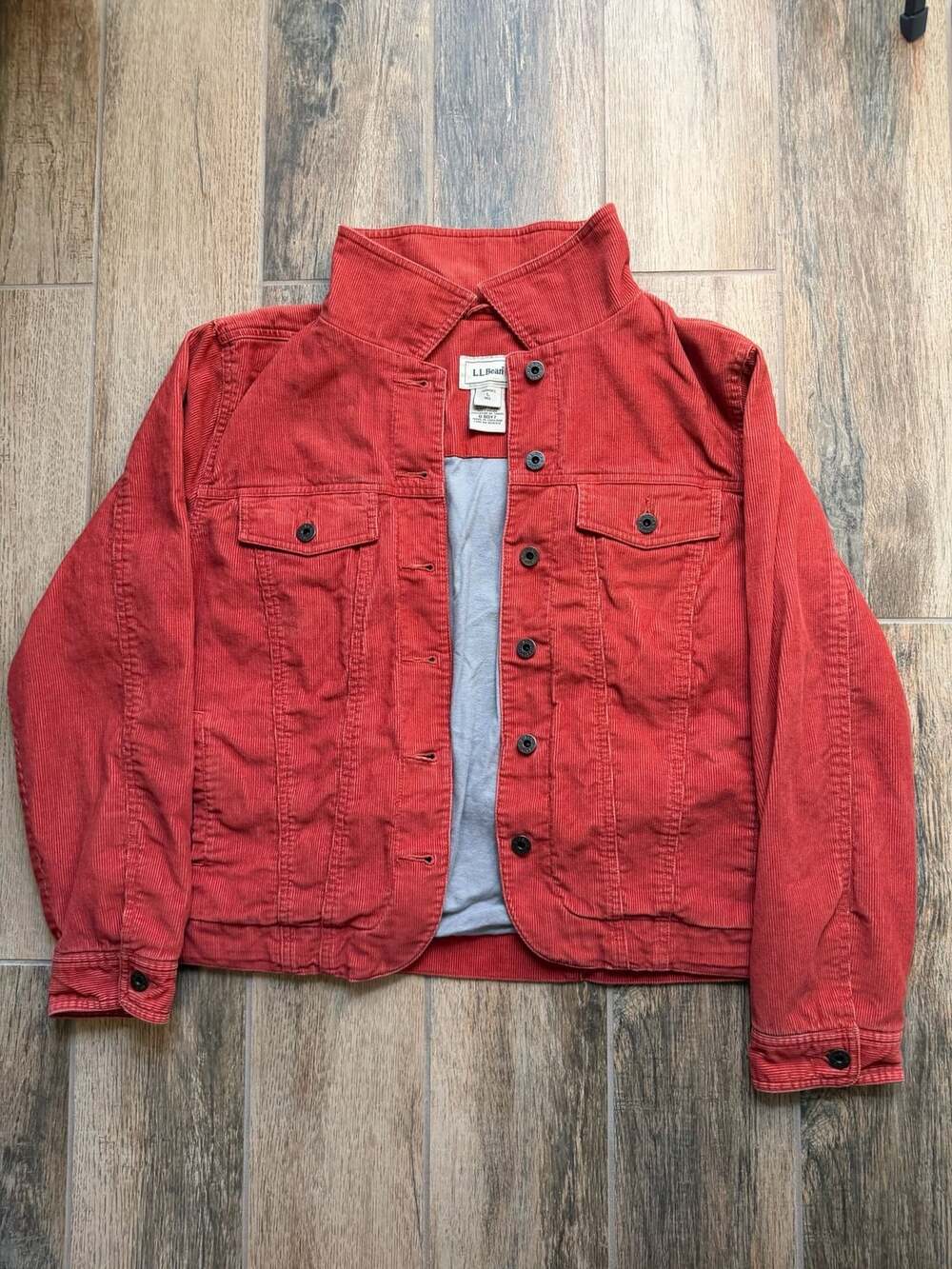 LL Bean Jacket Womens Large Orange Rust Corduroy Lined Button Up Casual